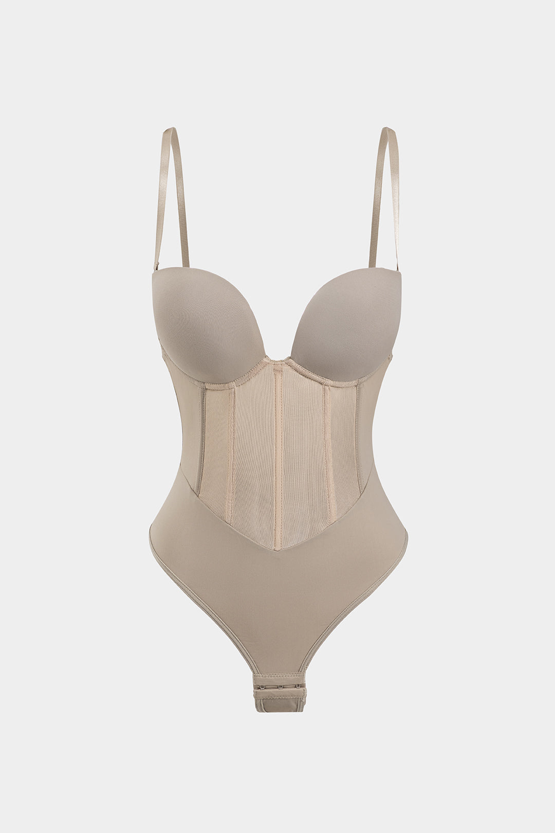 Bodysuit Corsé Bustier De Malla Patchwork Cuello Barco