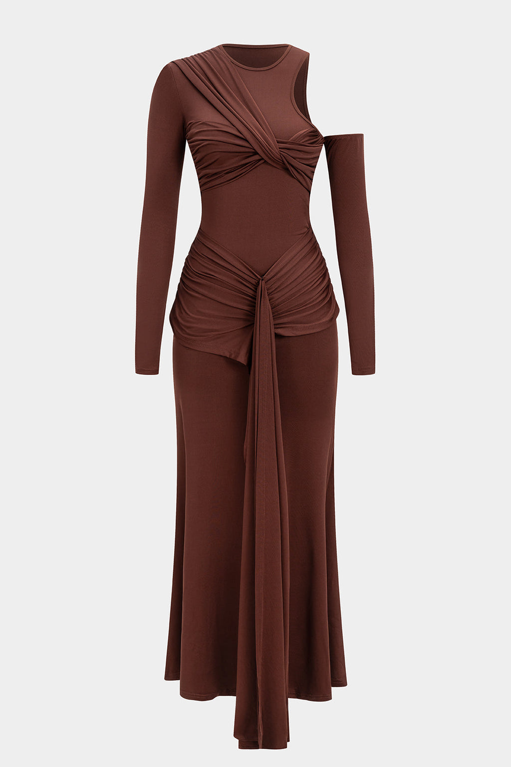 Round Neck Strappy One Shoulder Cut Out Maxi Dress