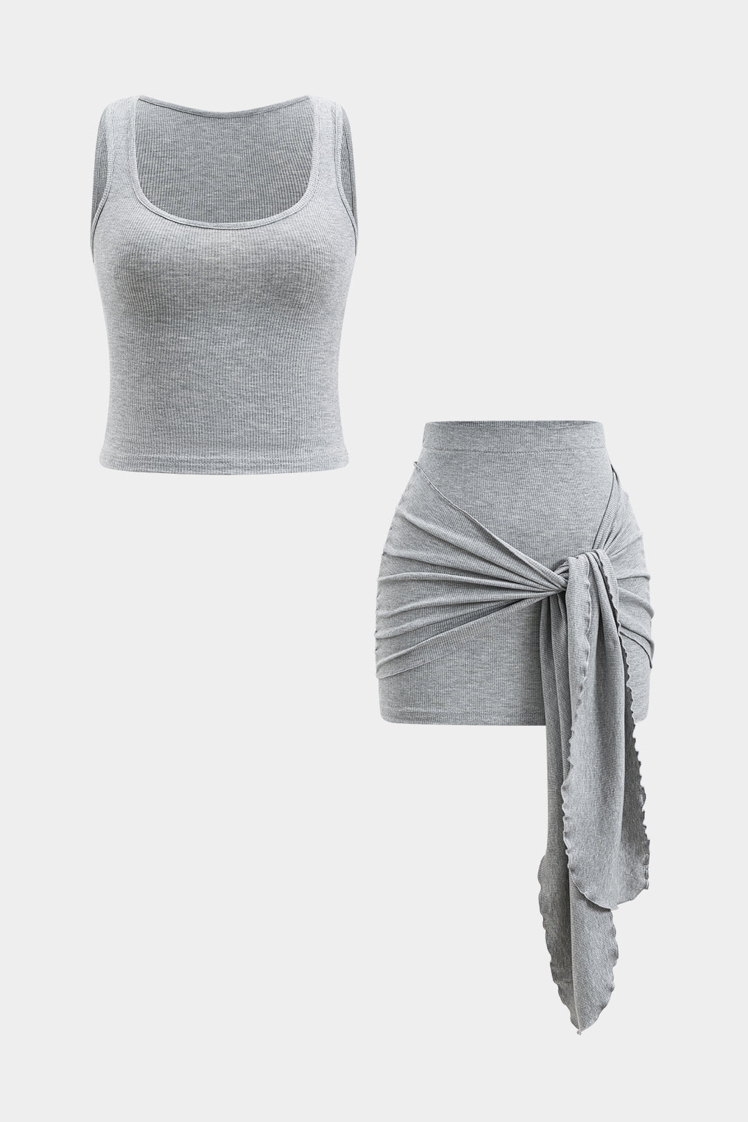 Conjunto De Piezas Top Strapless Y Falda Fruncida Con Lazo