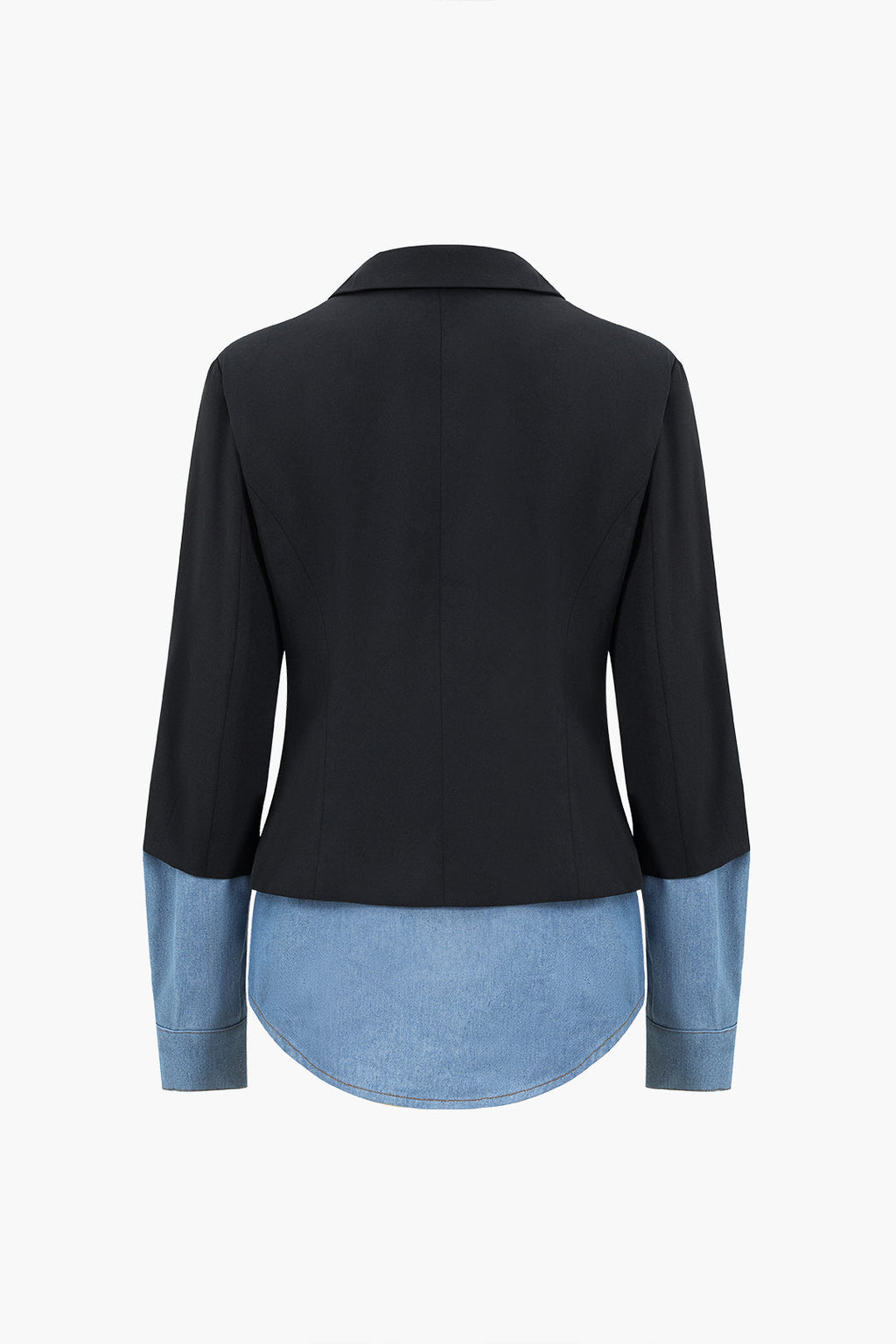 Blazer Denim Patchwork Cuello con Silueta Elegante Superior