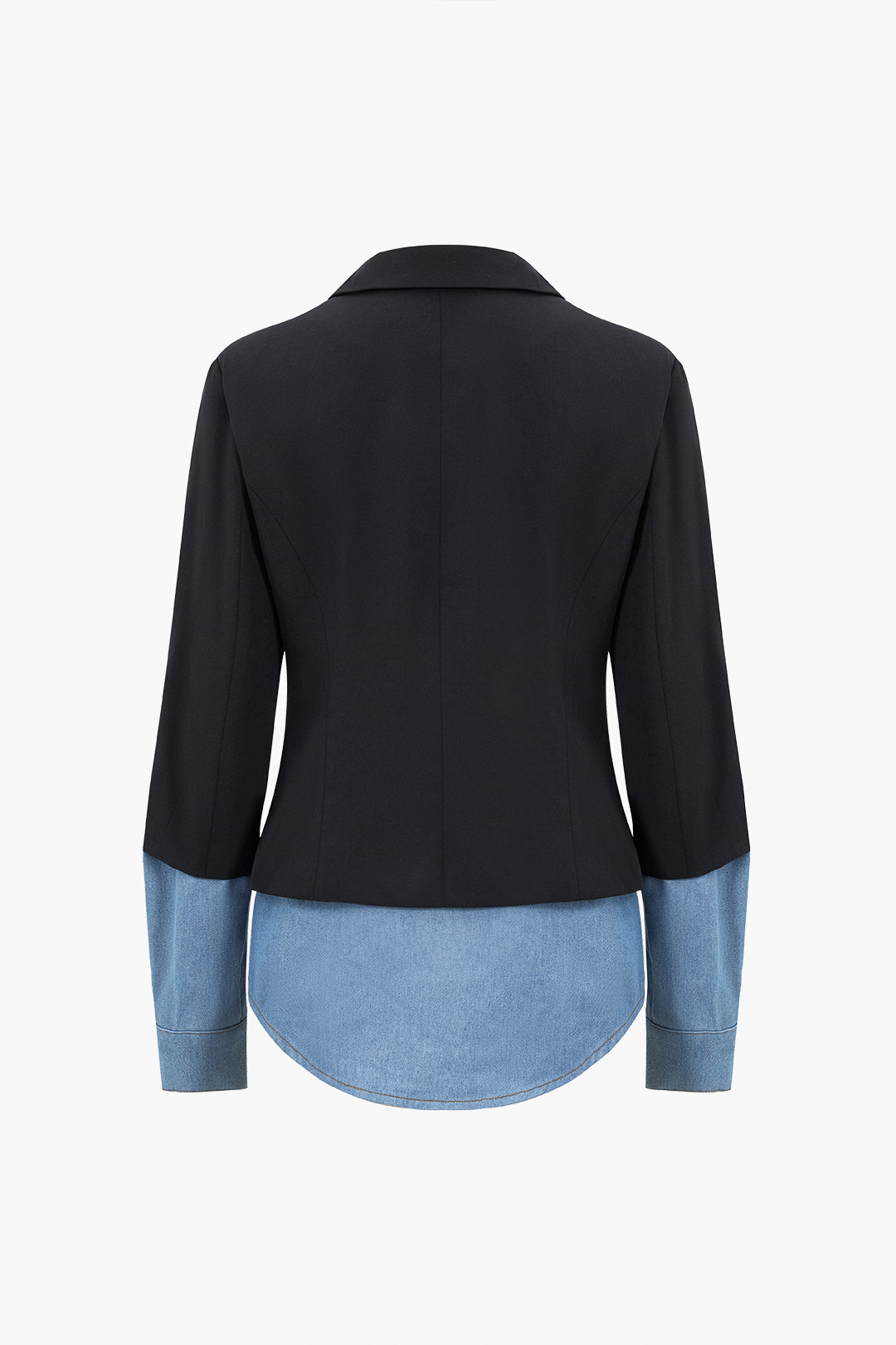 Blazer Denim Patchwork Cuello con Silueta Elegante Superior