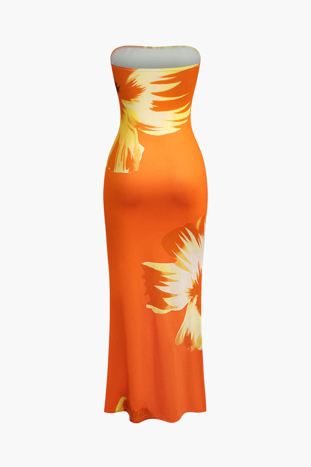 Vestido Midi Estampado Floral Sin Tirantes Verano Elegante