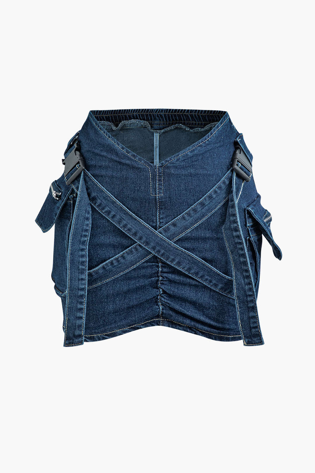 Falda Denim Cargo Cintura Elástica Con Bolsillos Clásica