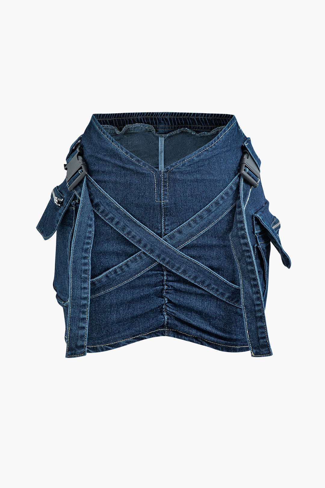 Falda Denim Cargo Cintura Elástica Con Bolsillos Clásica