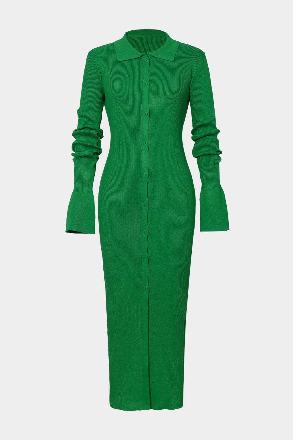 שמלת מקסי עם שרוולים קצרים וצווארון כפתורים 