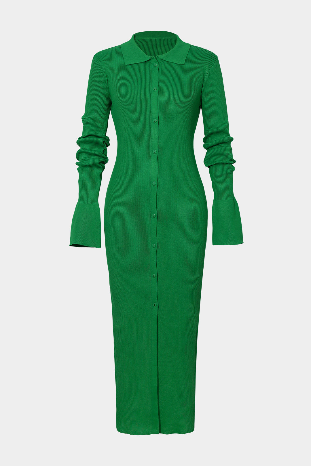 שמלת מקסי עם שרוולים קצרים וצווארון כפתורים 