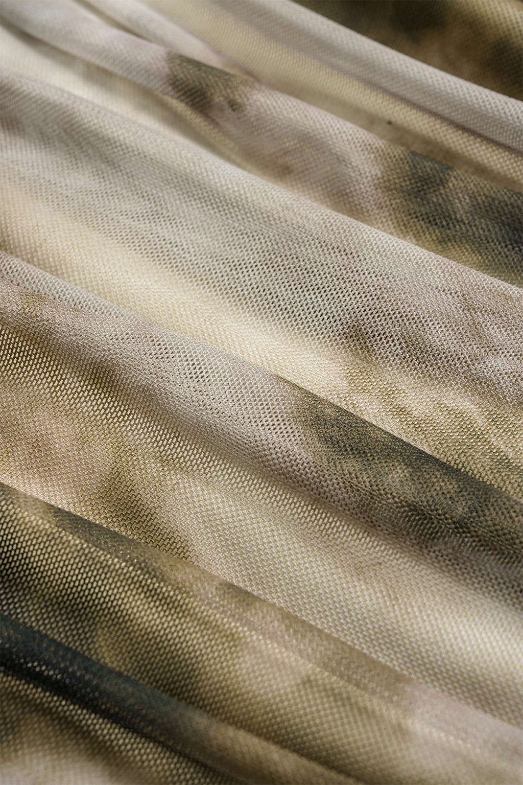 Abstract Print Mesh Off Shoulder Ruched Asymmetrical Long-Sleeve Top