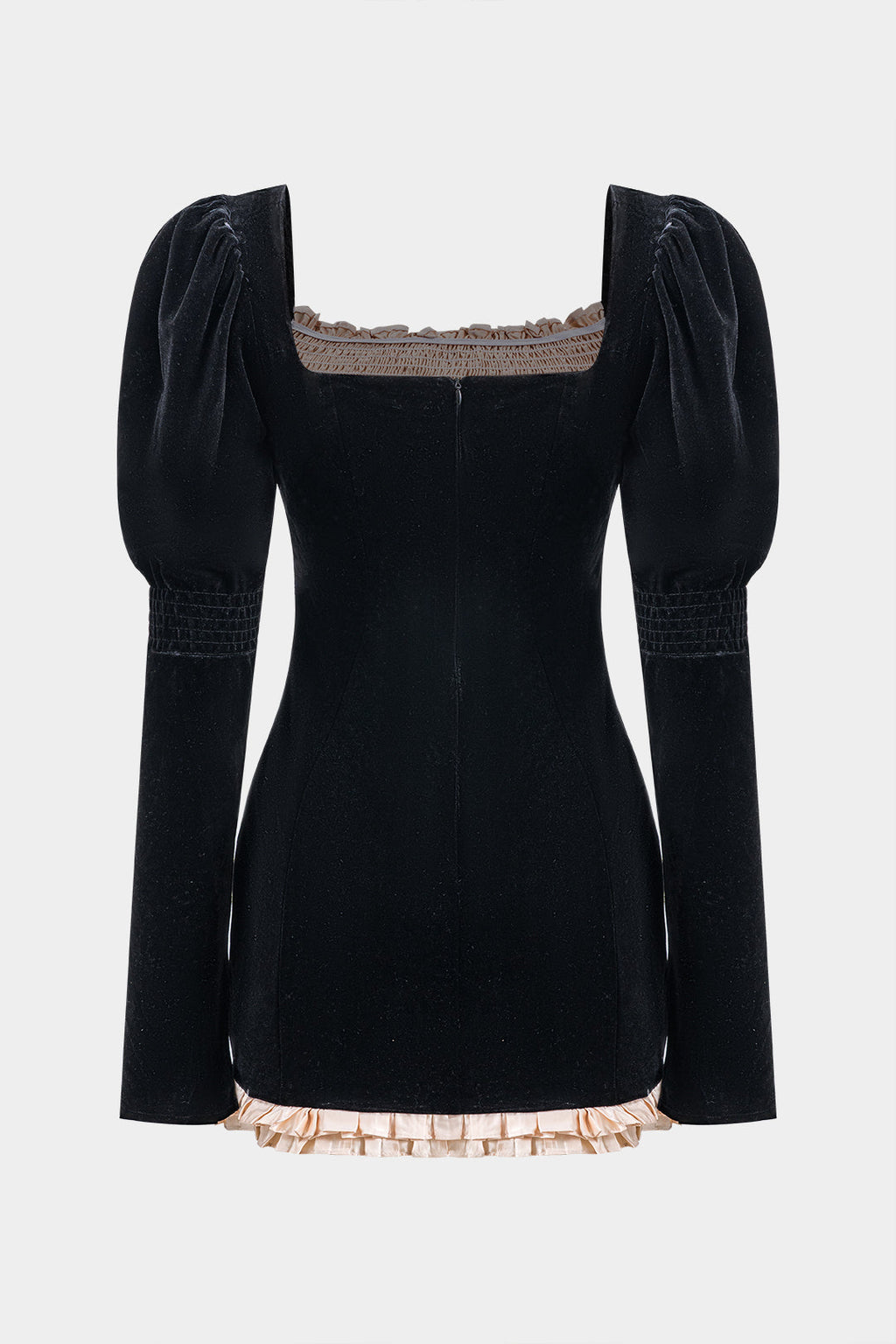 שמלת מיני עם שרוולים ארוכים ורוכסן עם כפתורים וטלאים מקטיפה 