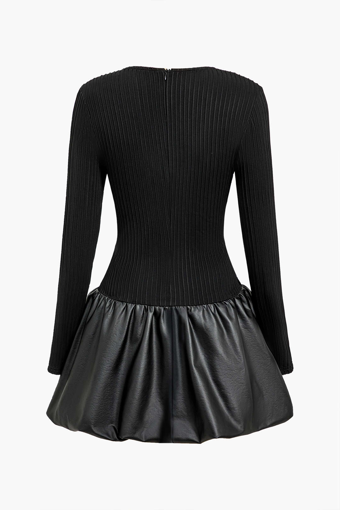 שמלת מיני עם צווארון מרובע וקשירה בצבע PU 