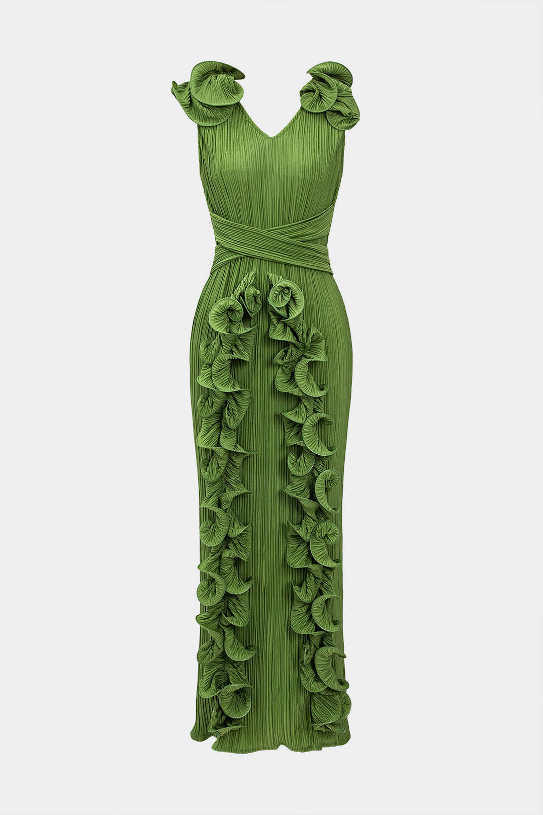 Vestido Midi Con Cuello En V Y Textura Floral 3D Sutil