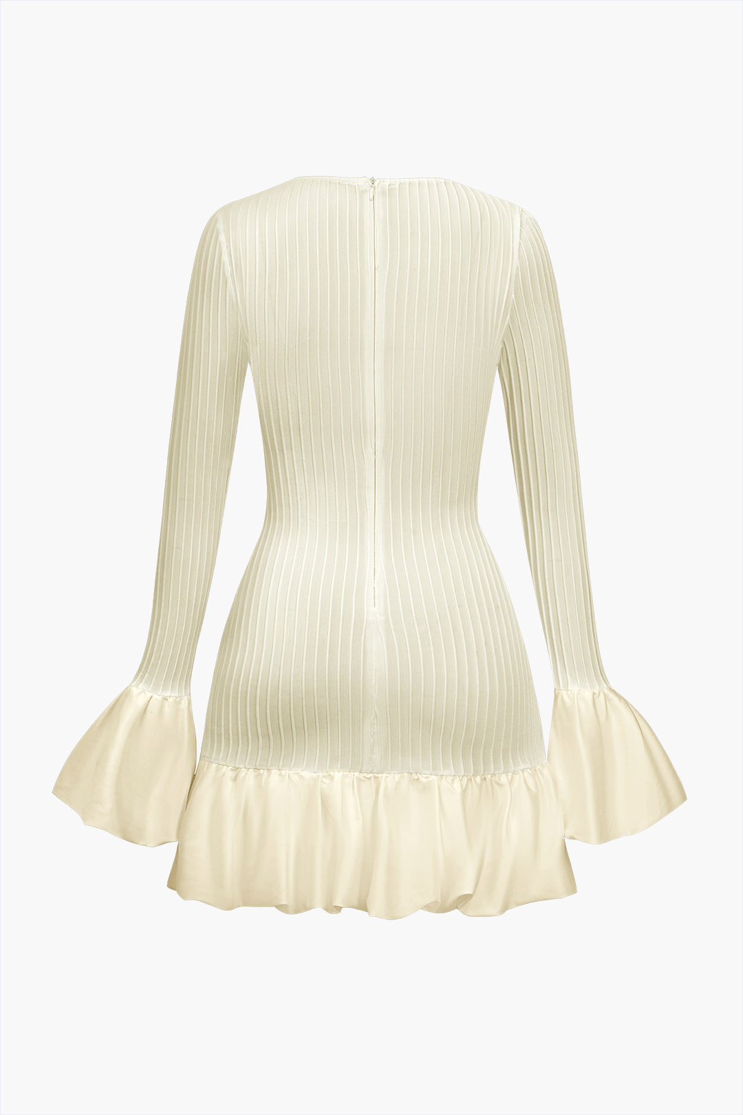 שמלת מיני עם שרוולים נפוחים ופעמון בצבע אחיד 