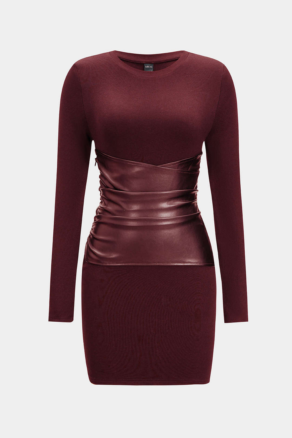 שמלת מיני עם שרוולים ארוכים וטלאים דמוי עור 