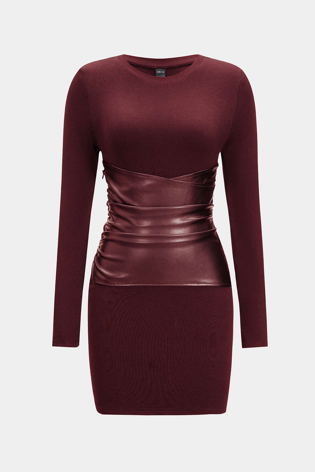 שמלת מיני עם שרוולים ארוכים וטלאים דמוי עור 