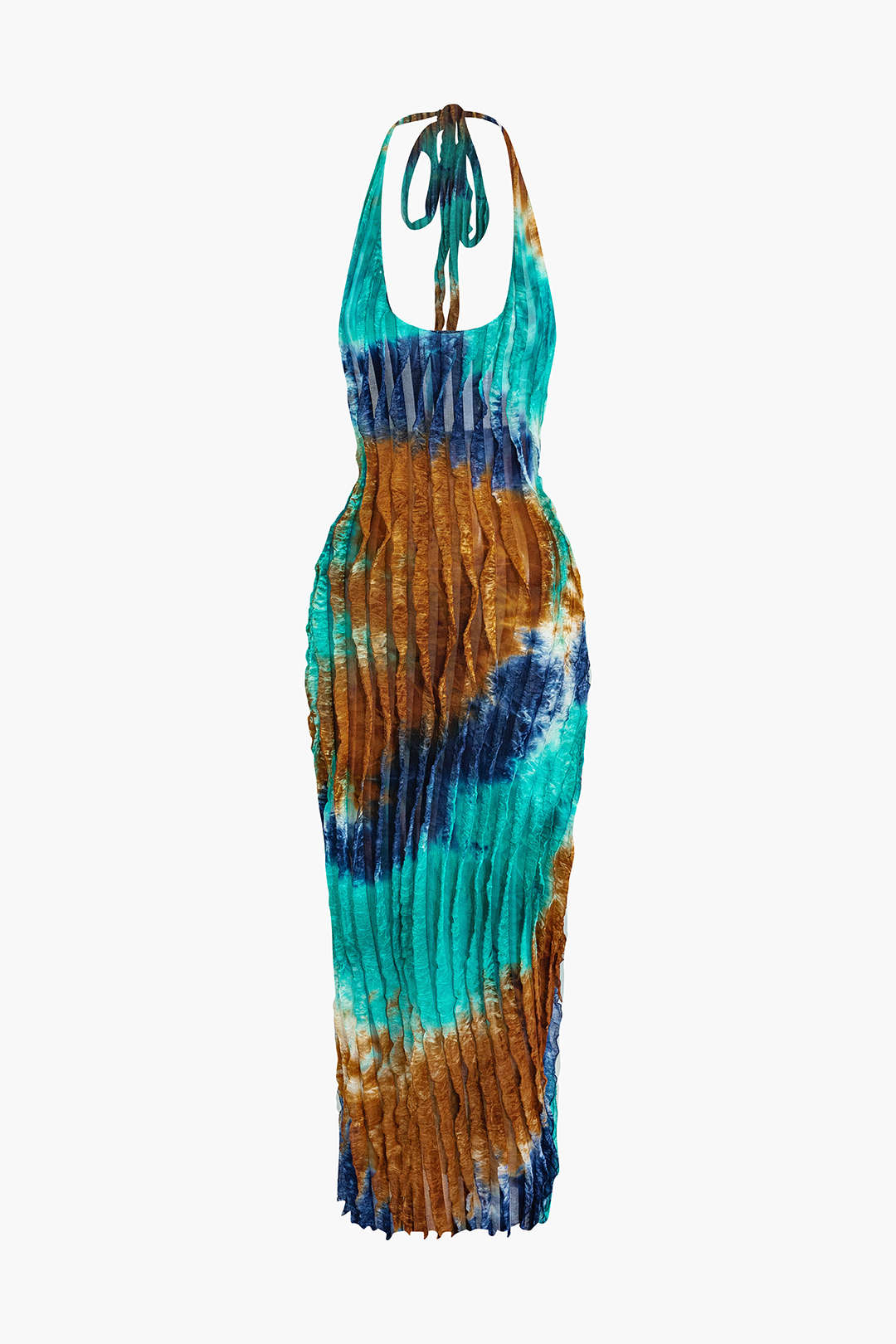 Vestido Maxi Halter Transparente Texturizado Con Volantes