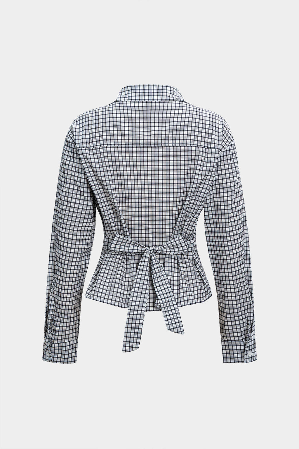 חולצה ארוכת שרוולים עם הדפס משובץ וקשירה בגב 