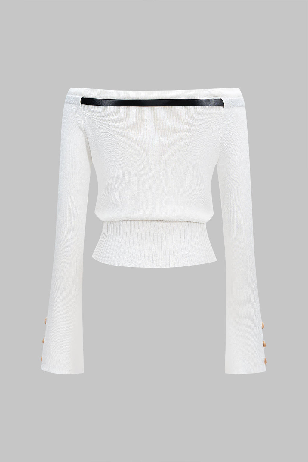 Belted Off Shoulder Cut Out Long-Sleeve Top