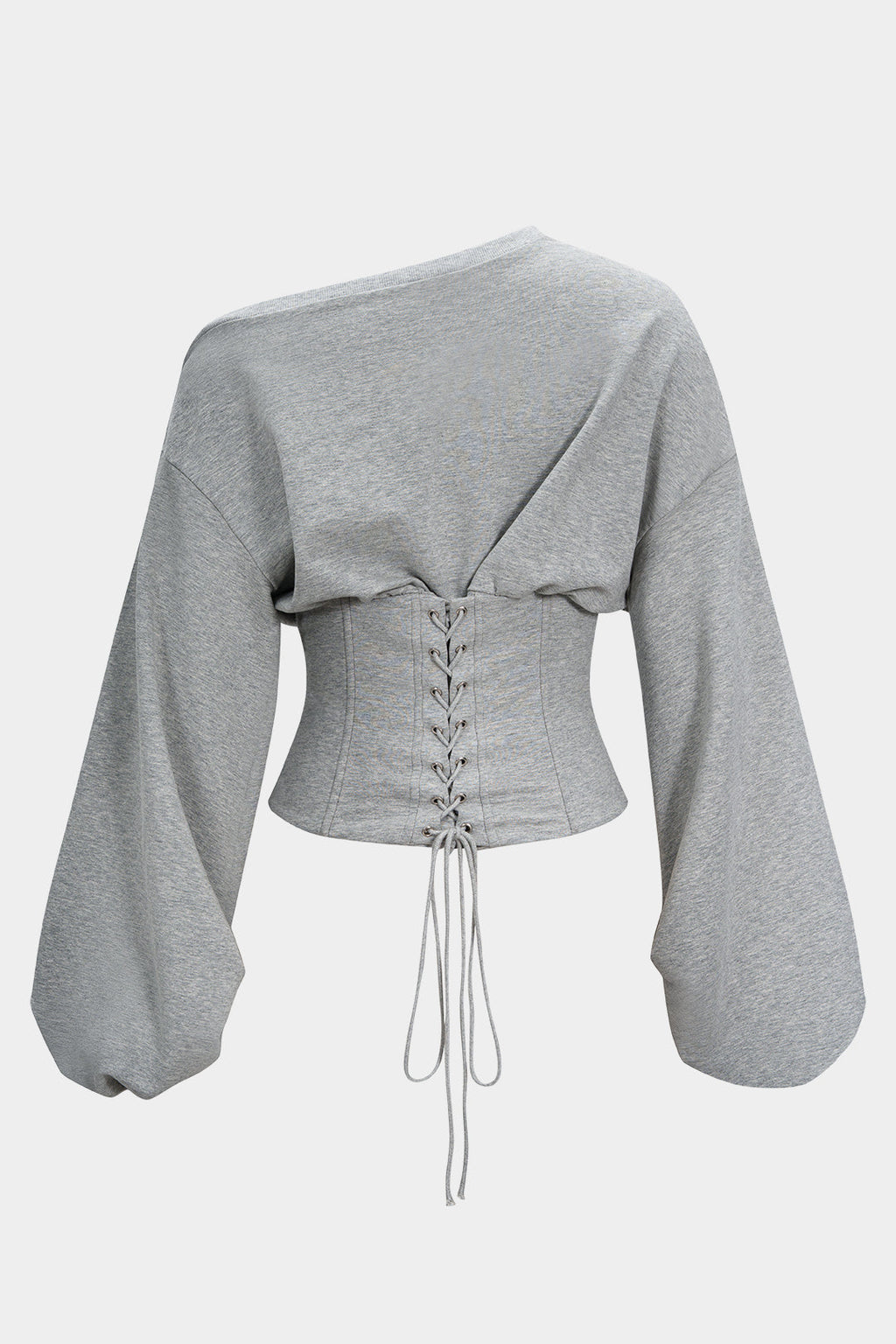Tie-Back Asymmetrical Shoulder Corset Waist Sweatshirt
