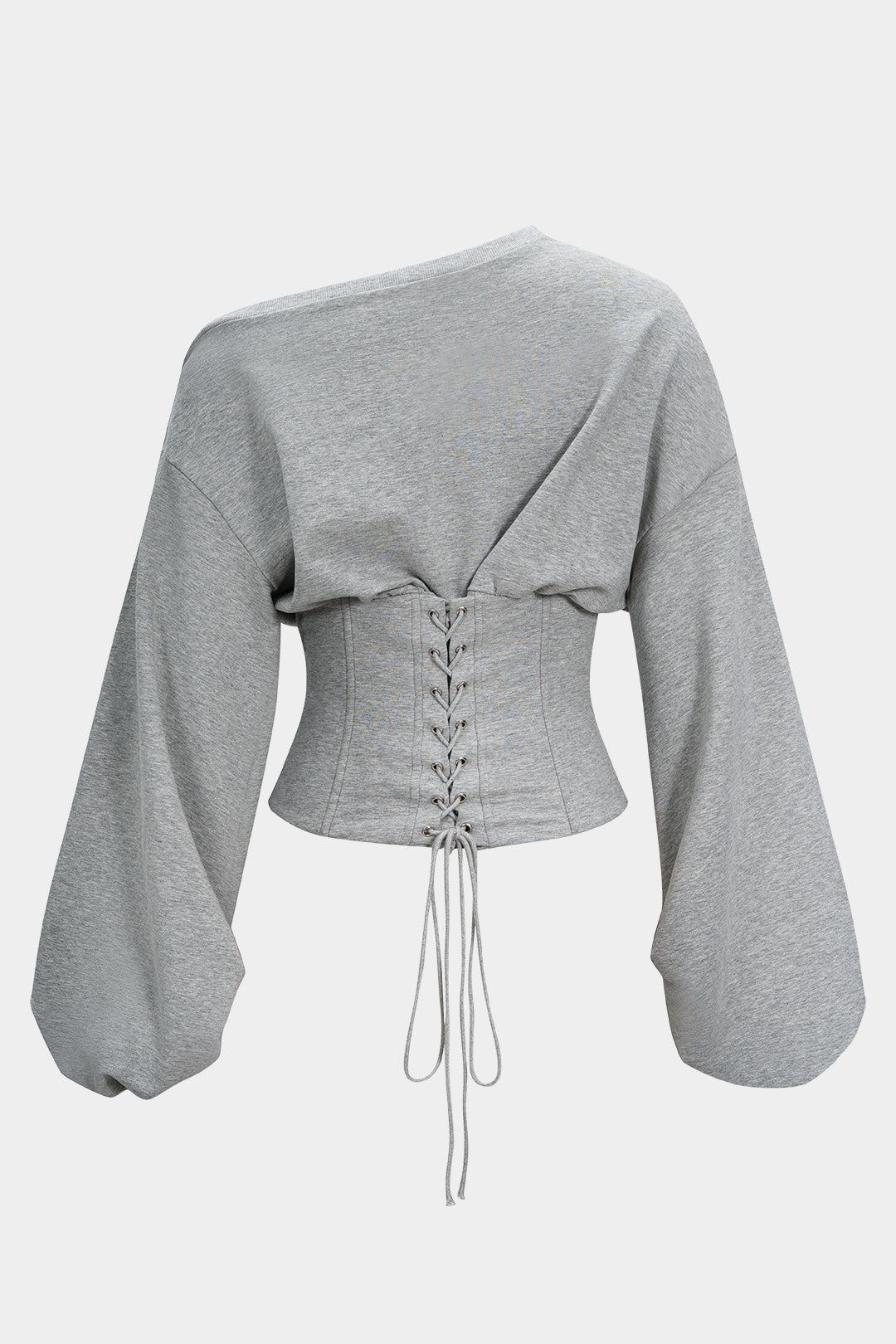 Tie-Back Asymmetrical Shoulder Corset Waist Sweatshirt