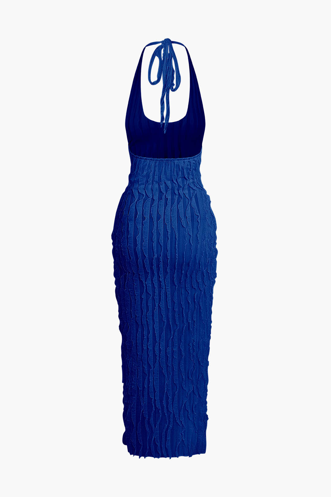 Vestido Maxi Halter Transparente Texturizado Con Volantes