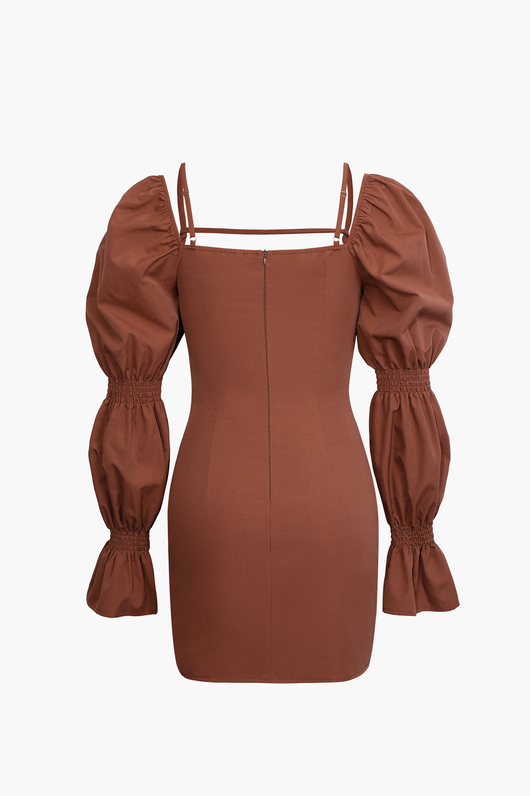 שמלת מיני עם שרוולים תפוחים וצוואר מרובע 