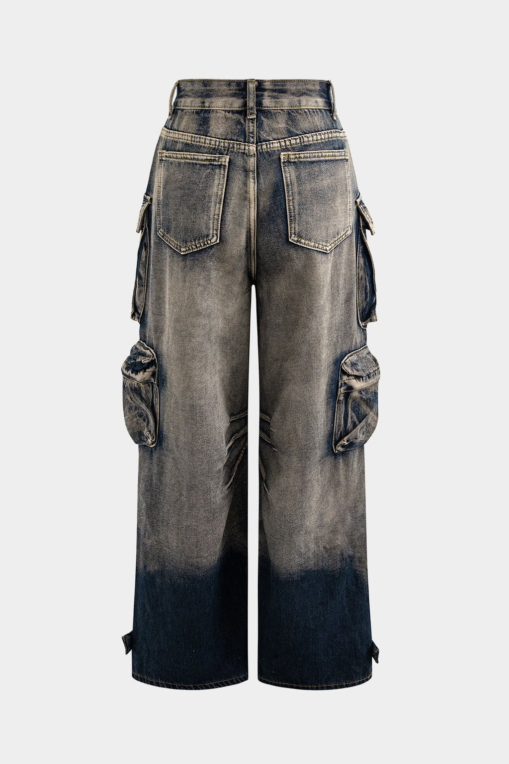 Jeans Cargo De Pierna Ancha Con Ombre Y Bolsillos Multiples