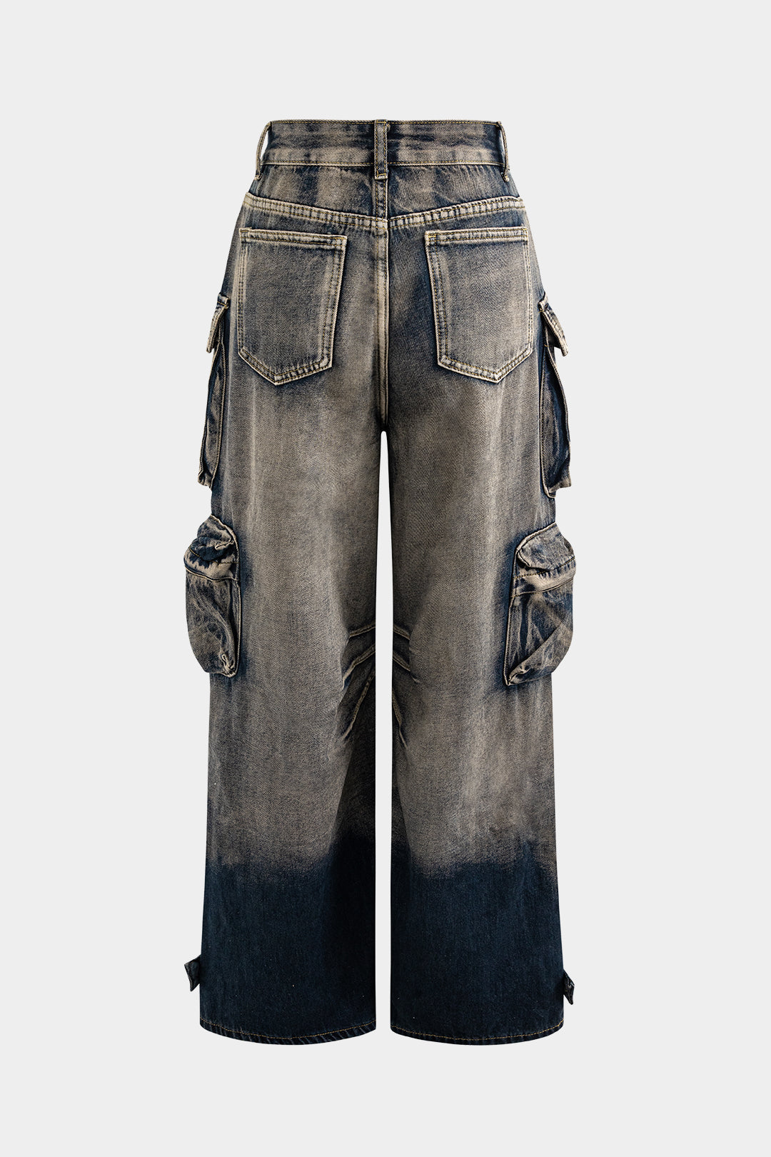 Jeans Cargo De Pierna Ancha Con Ombre Y Bolsillos Multiples