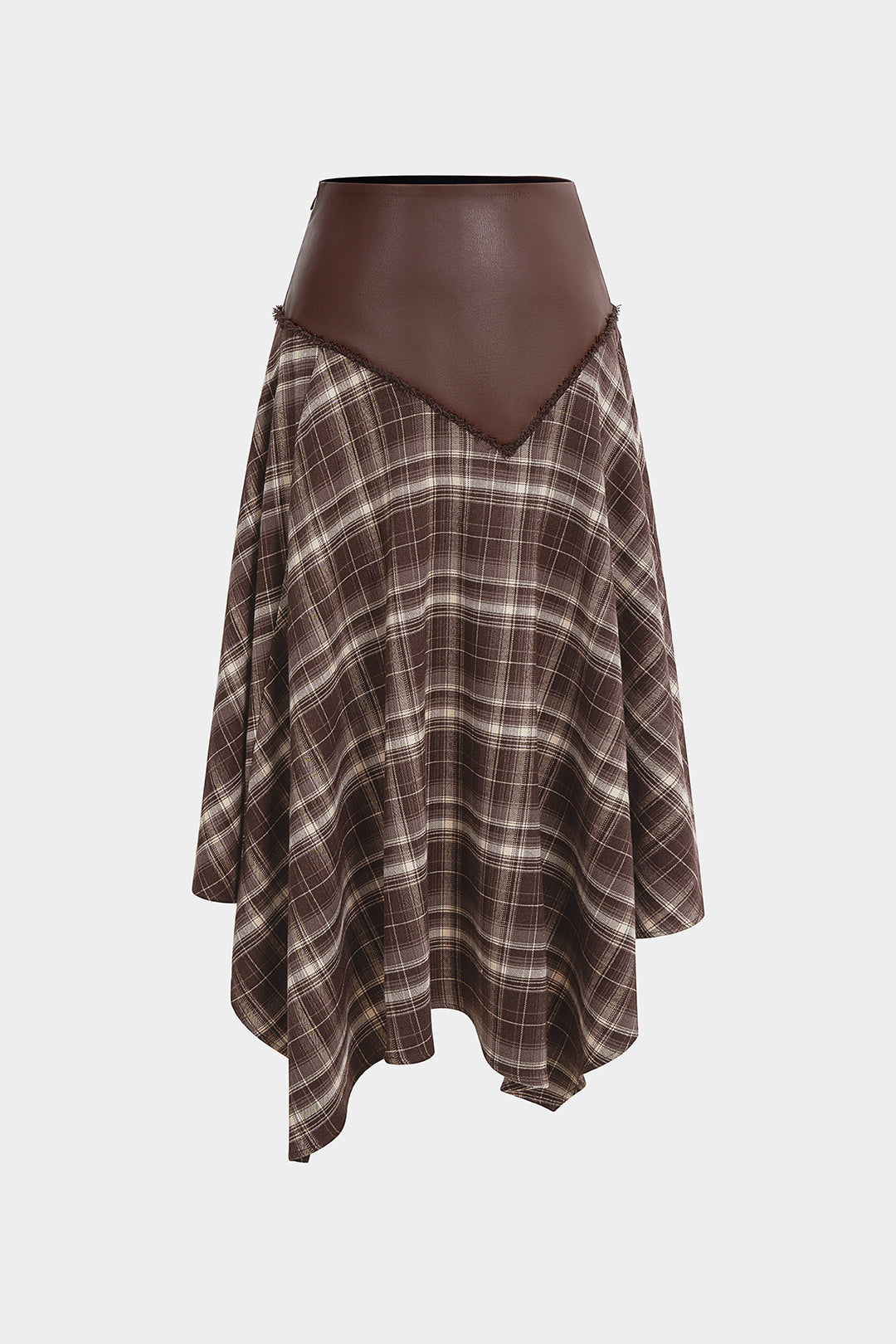 חצאית טלאים עם רוכסן והדפסה משובצת דמוי עור 