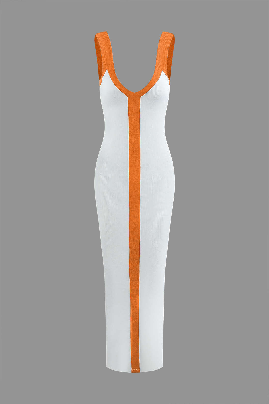 Vestido Maxi Color Block Con Escote En V Y Ribbed Elegante