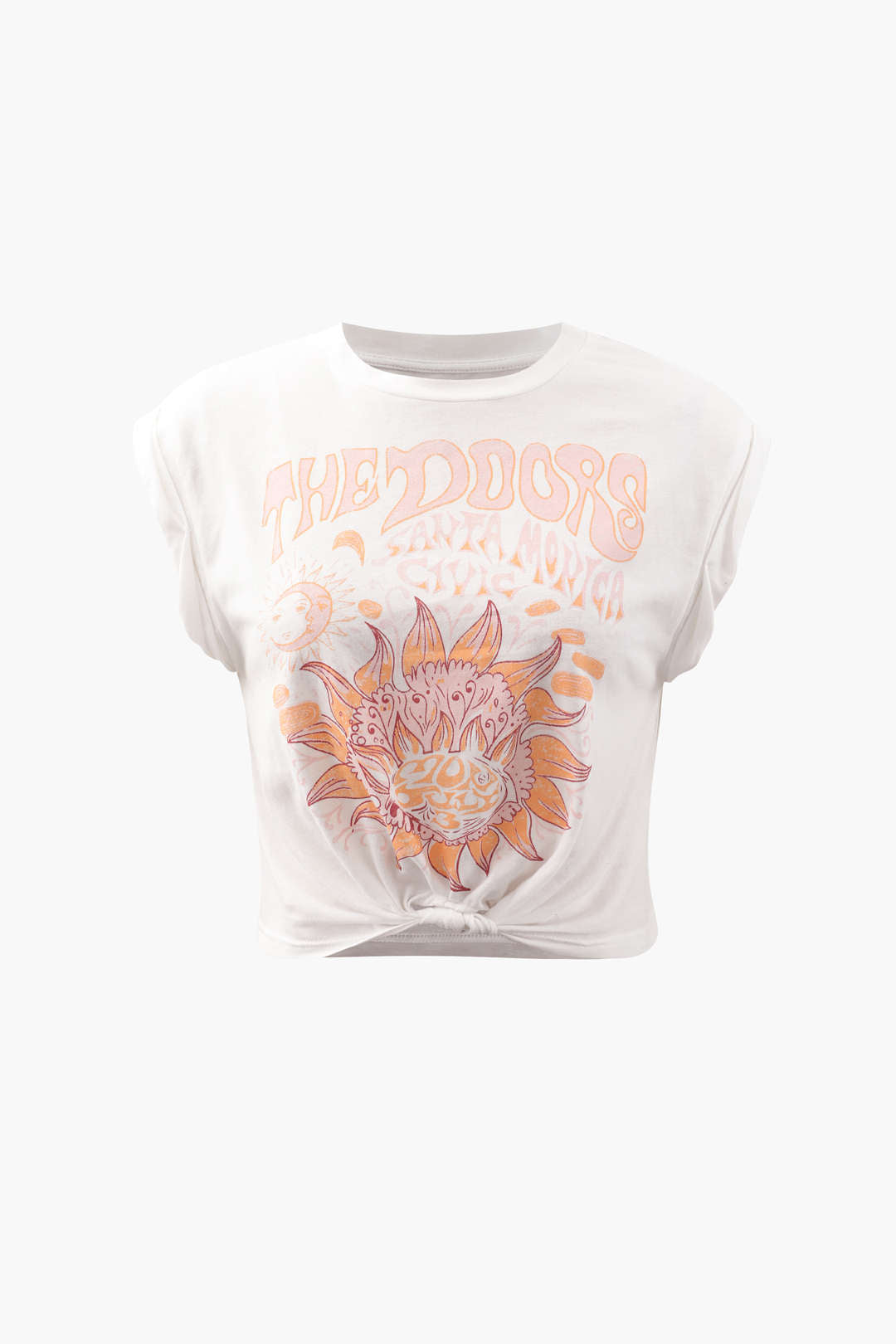 Camiseta Estampada Floral Con Borde Nudo Manga Corta