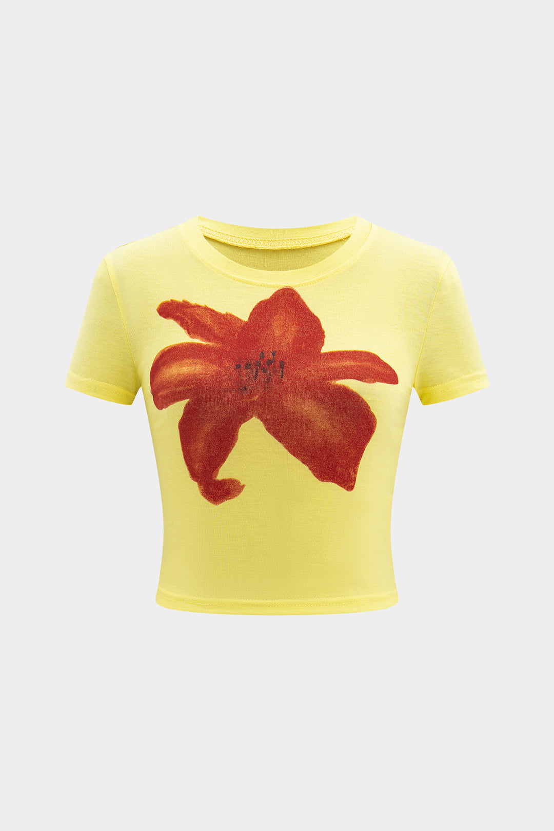 Camiseta Floral Contraste Cuello Redondo Manga Corta