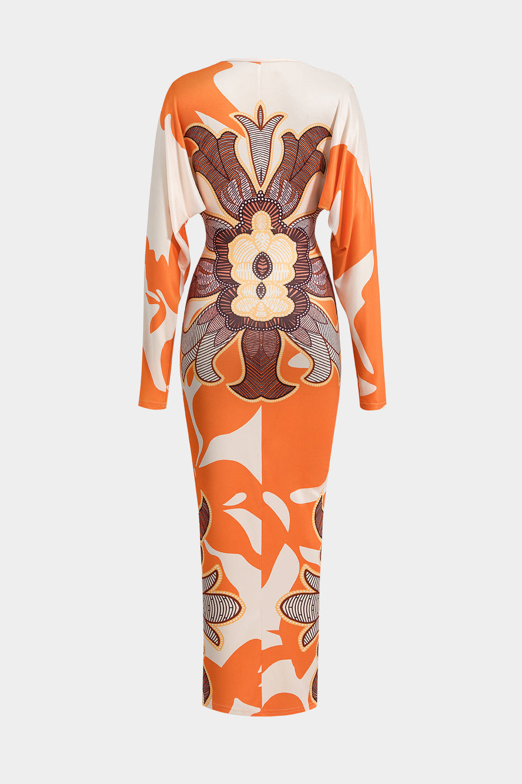 שמלת מקסי עם צווארון וי והדפס גיאומטרי 