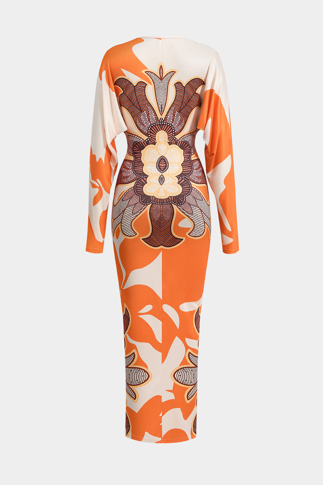 שמלת מקסי עם צווארון וי והדפס גיאומטרי 