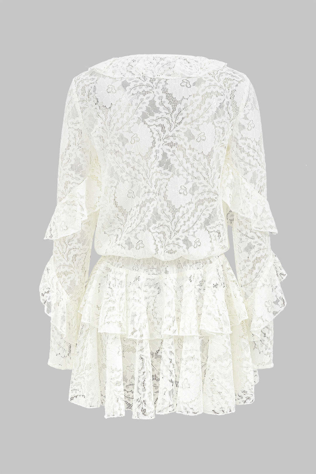 שמלת מיני עם צווארון וי ושרוולים ארוכים של תחרה 