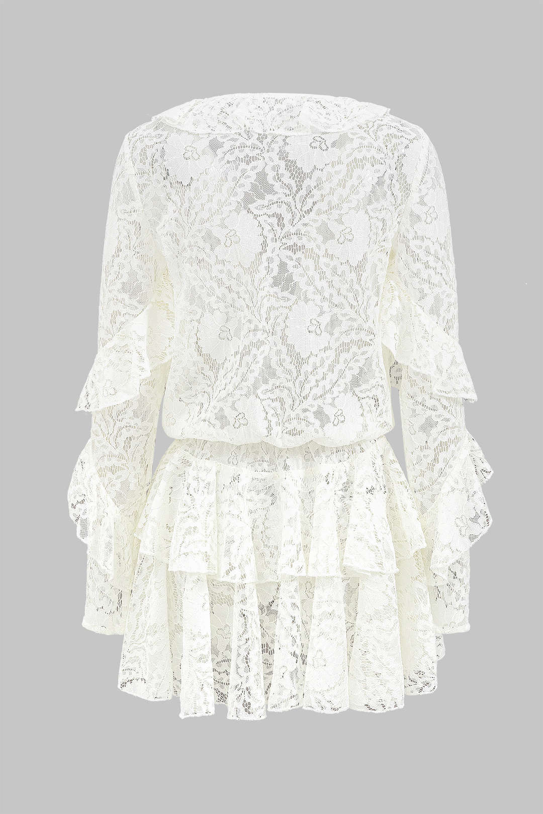 שמלת מיני עם צווארון וי ושרוולים ארוכים של תחרה 