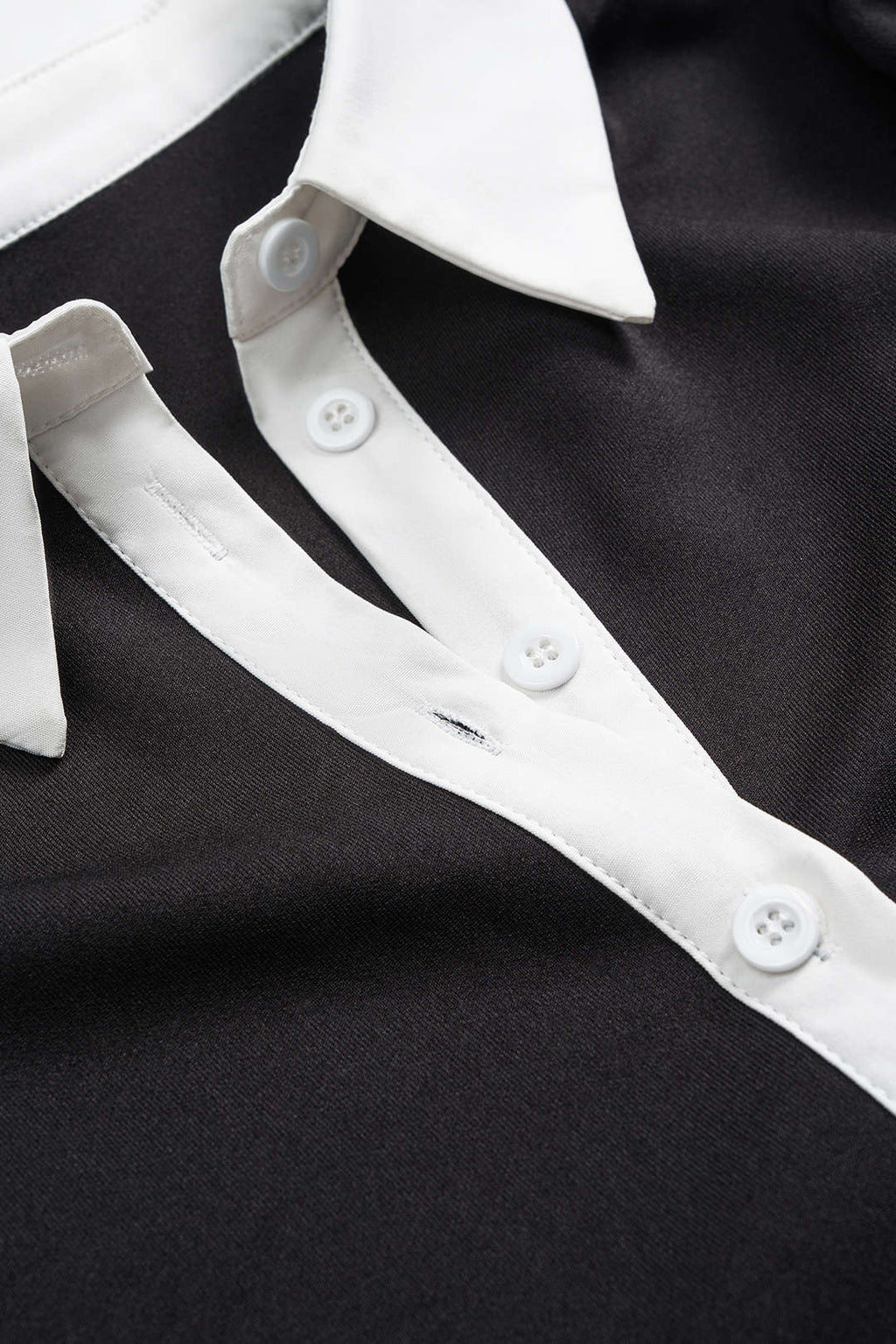 Contrast Collar Button Long Sleeve Mini Dress