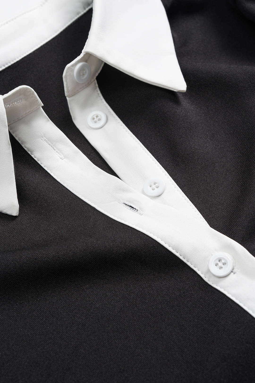 Contrast Collar Button Long Sleeve Mini Dress