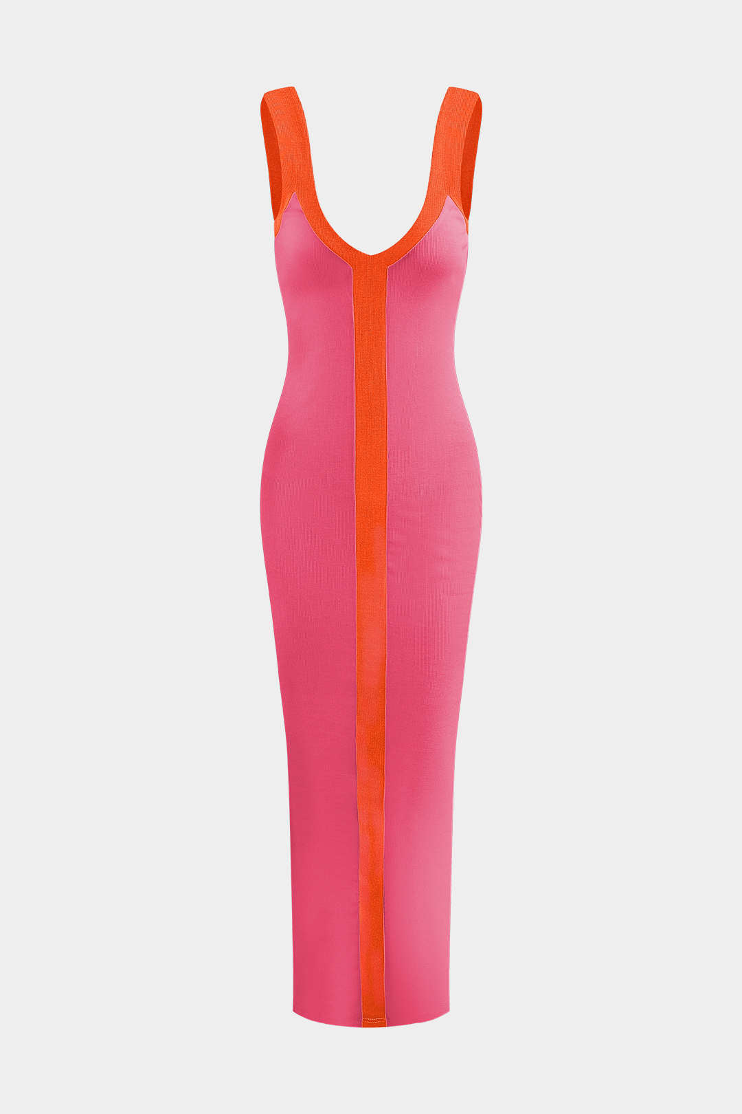 Vestido Maxi Color Block Con Escote En V Y Ribbed Elegante