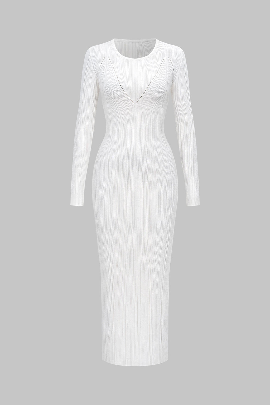 Crochet Knit Round Neck Long Sleeve Maxi Dress