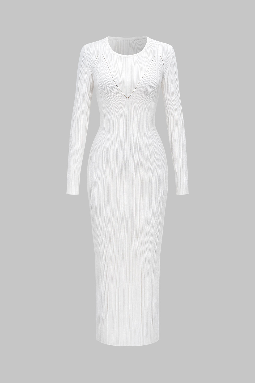 Crochet Knit Round Neck Long Sleeve Maxi Dress