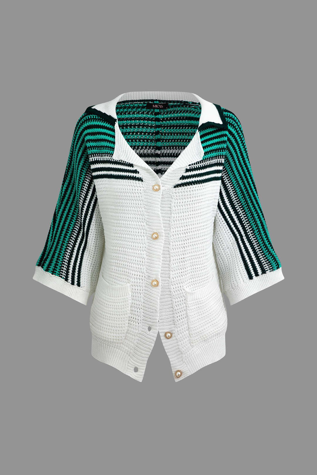 Blusa Crochet Contraste Manga Corta Mujer Elegante