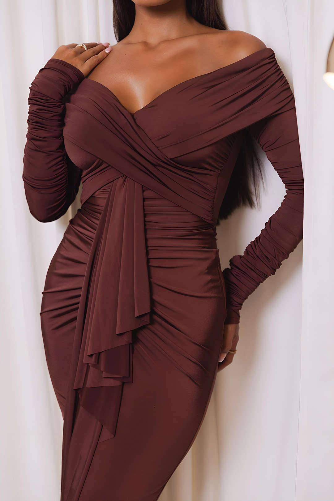 Vestido Maxi De Un Hombro Con Volantes Y Drapé Elegante