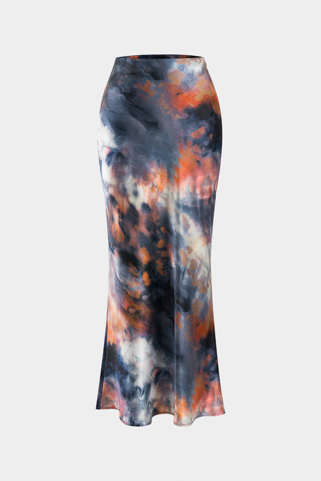 Abstract Tie Dye Print Satin Skirt