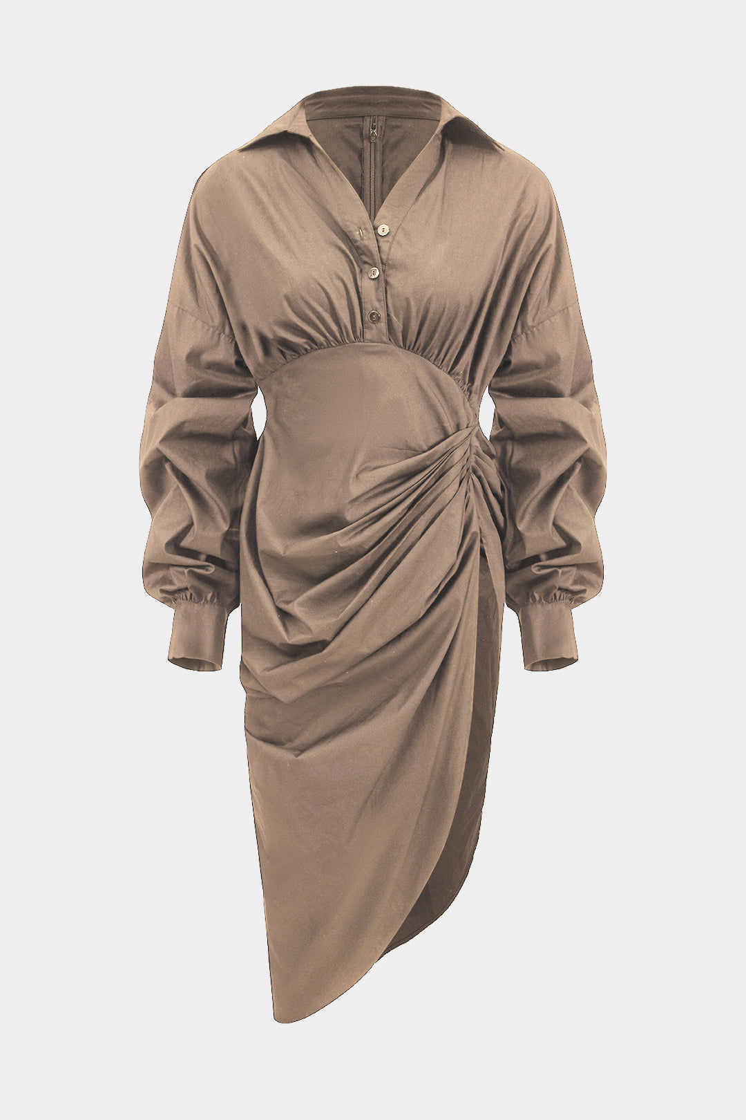 שמלת מידי עם צווארון V וסדקים 