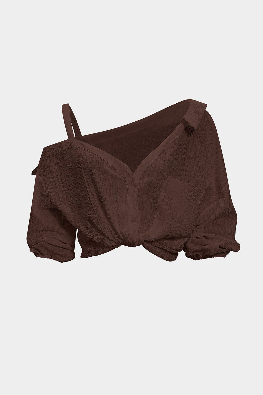 חולצה אסימטרית ללא גב עם שרוולים ארוכים מכופתרים 