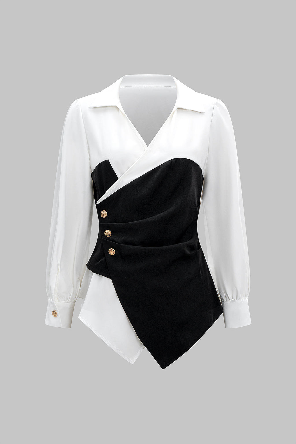 חולצה ארוכת שרוולים עם קפלים וצווארון V בעיצוב מטאלי 