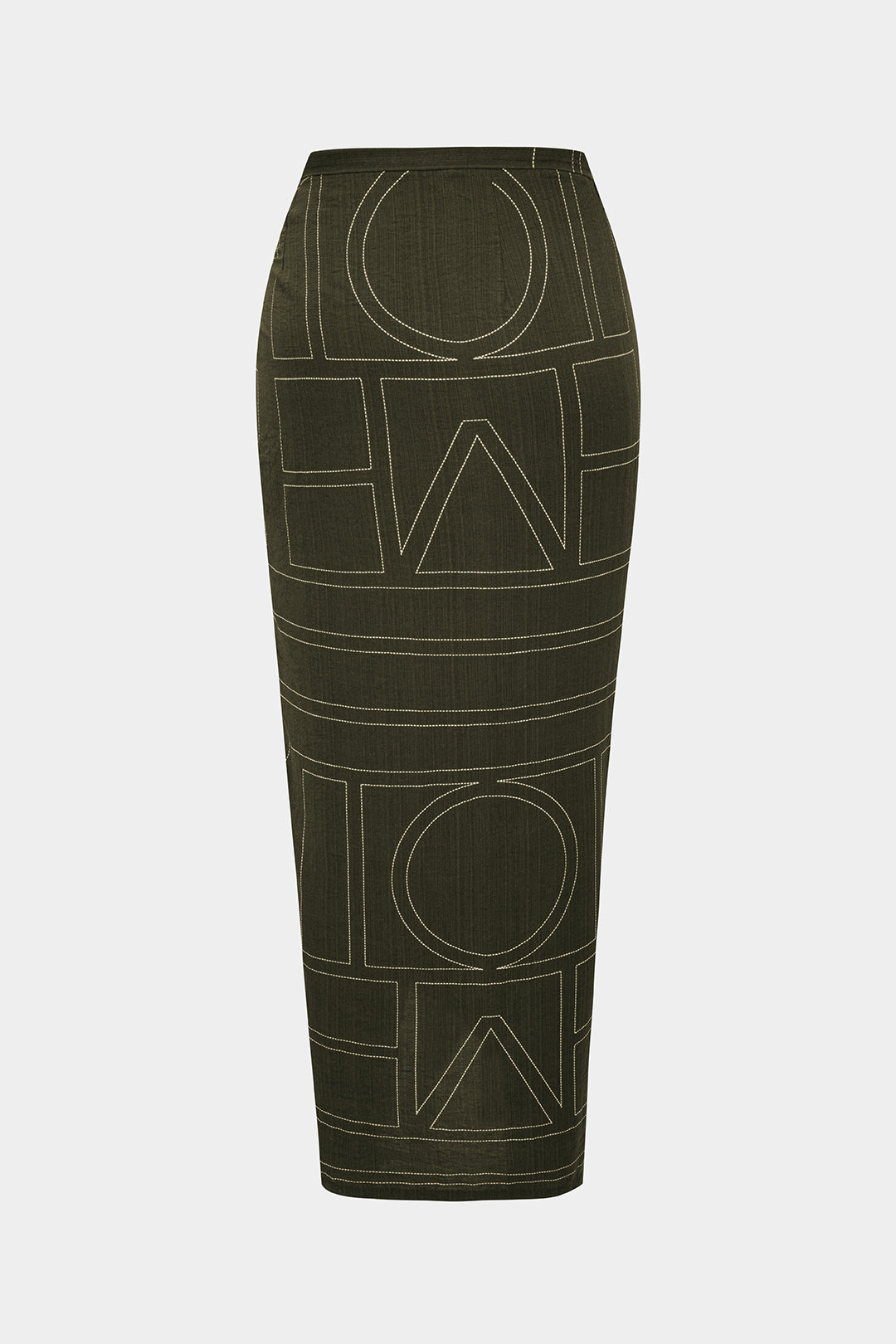 חצאית אסימטרית עם רוכסן וקשירה של פשתן, הדפס גיאומטרי 