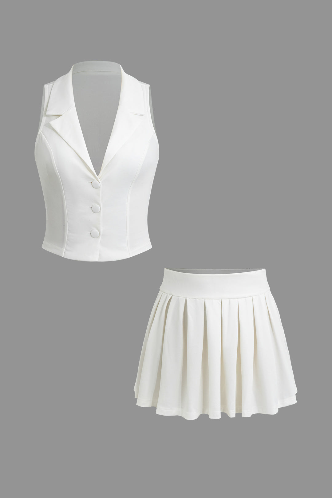 Conjunto Dos Piezas Chaleco Detalle Escote Y Falda Plisada