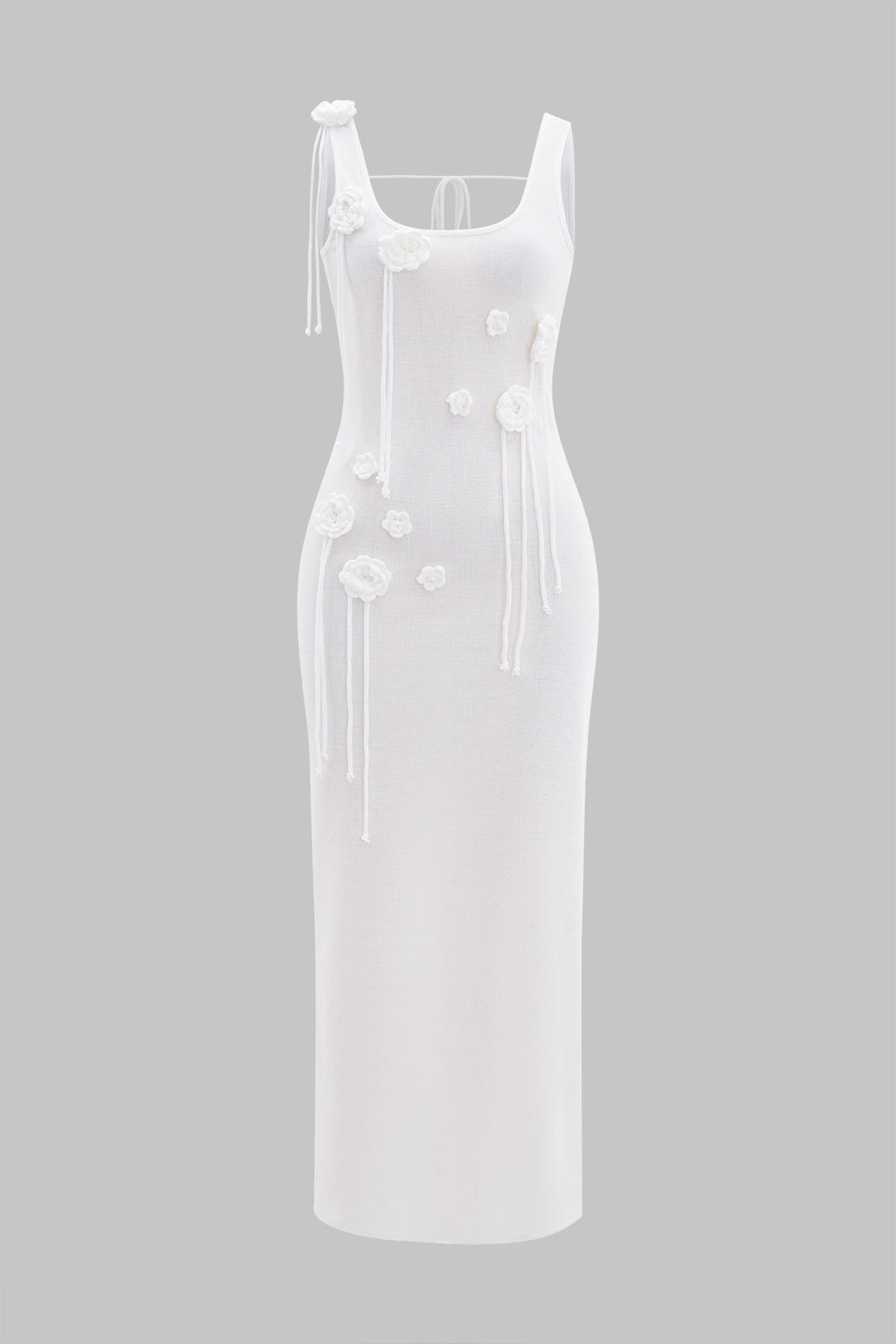 Vestido Maxi Patrón Floral 3D Sin Tirantes Silueta Recta