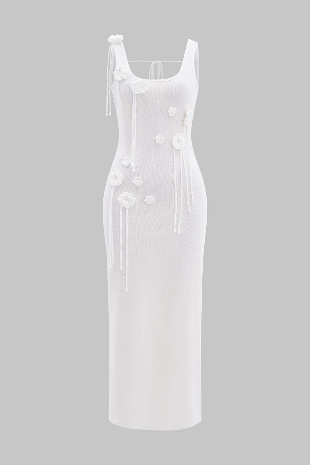 Vestido Maxi Patrón Floral 3D Sin Tirantes Silueta Recta