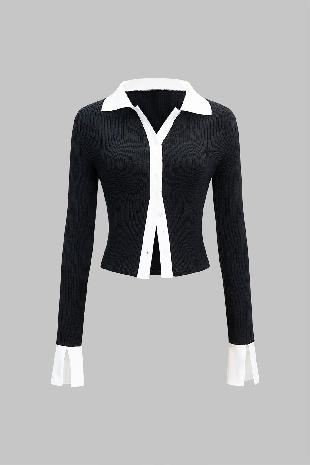 Contrast Ribbed Long-Sleeve Top